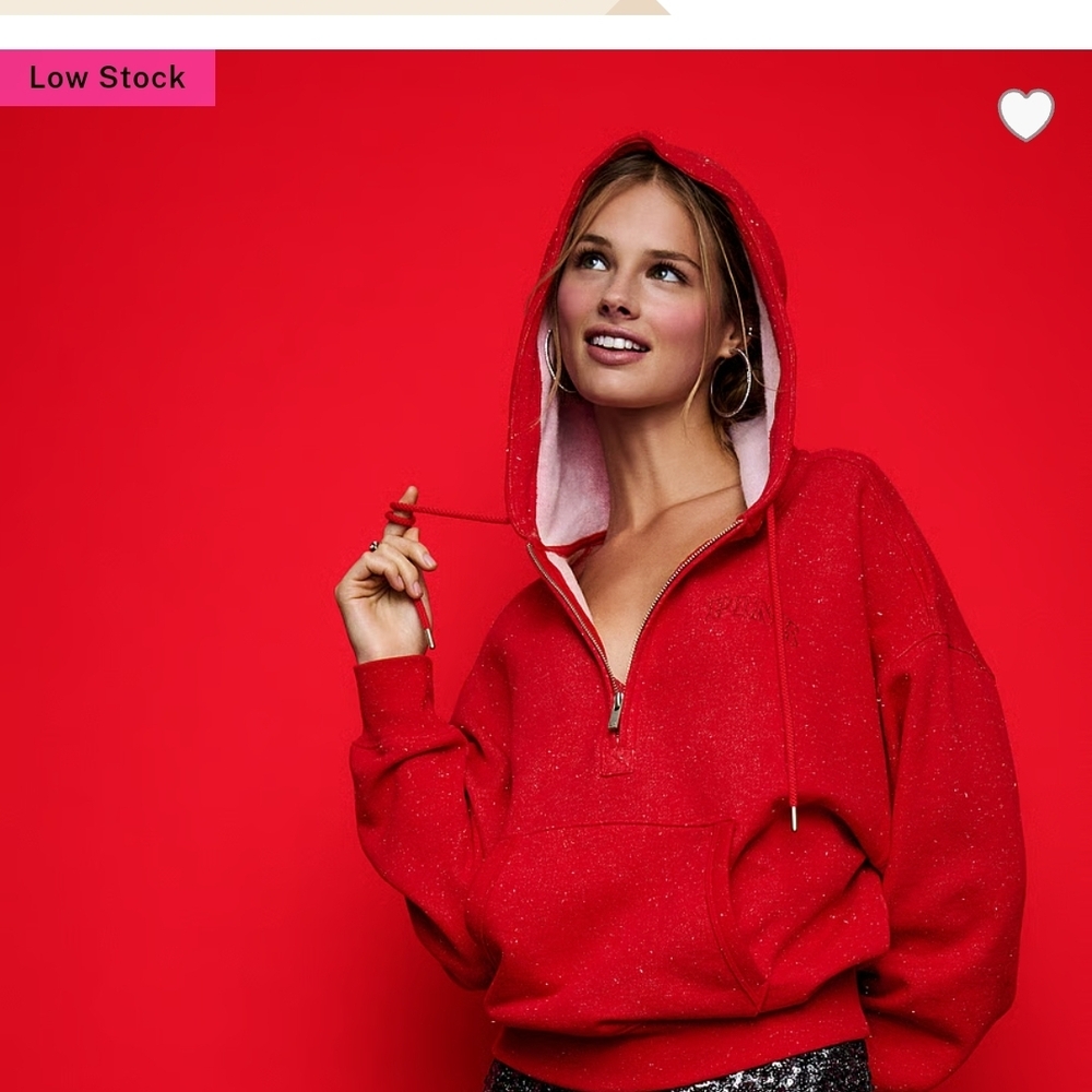 PINK Victoria's Secret Red Half-Zip Pullover Hoodie